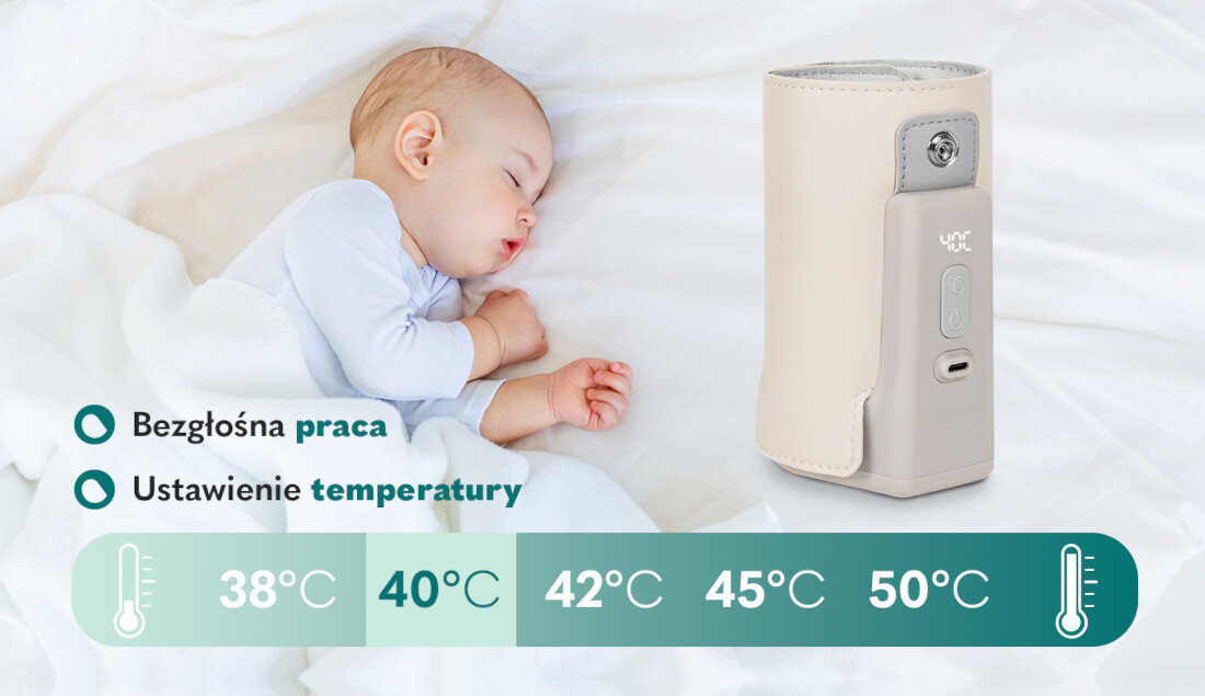 Podgrzewacz do butelek LIONELO Thermup Go Plus Beżowy 5 opcji ustawienia temperatury możliwości posiłek podgrzewanie ekran LCD kontroler temperatury obsługa