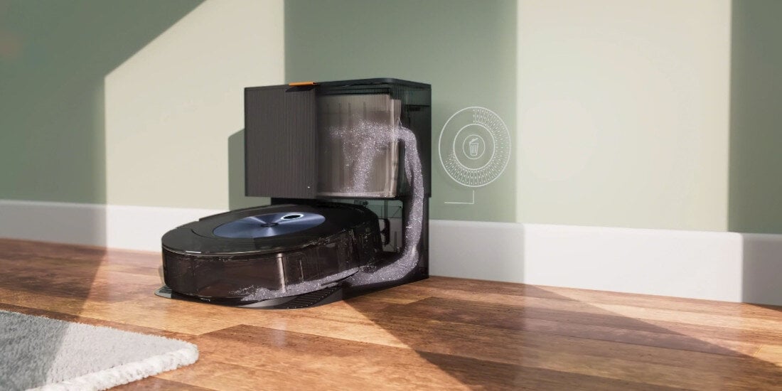 Robot sprzątający IROBOT Roomba Combo j7+ (c7556) Automatycznie opróżnia pojemnik na brud worki AllergenLock czas pracy okolo 60 dni stacja Clean Base funkcja automatycznego usuwania brudu