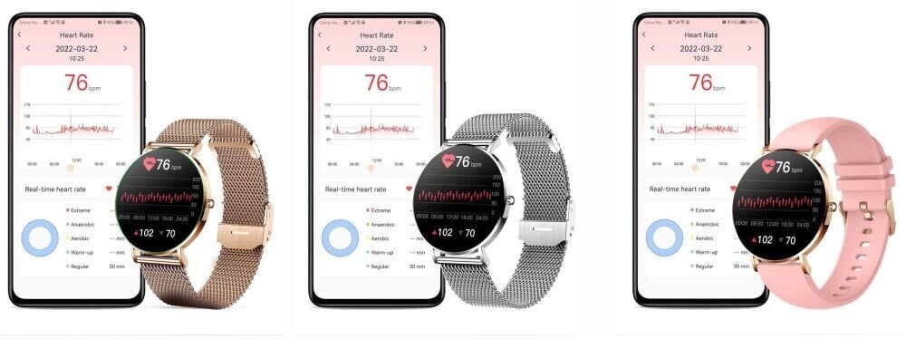 Smartwatch MANTA Alexa Lux Złoty + pasek ekran bateria czujniki zdrowie sport pasek ładowanie pojemność rozdzielczość łączność sterowanie krew puls rozmowy smartfon aplikacja