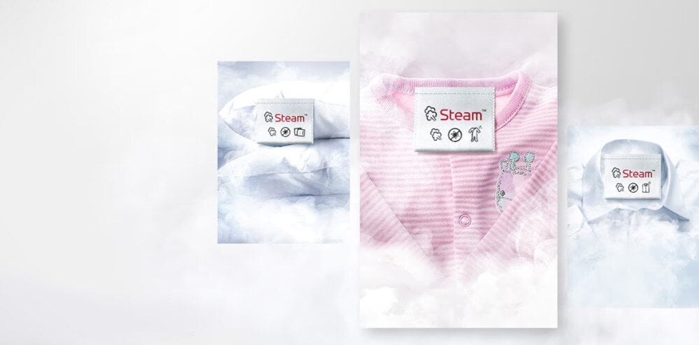 Pralko-suszarka LG F2D95521W steam para usuwanie zarazków bakterii higiena higieniczne pranie bez roztoczy kurzu alergie dzieci sterylność