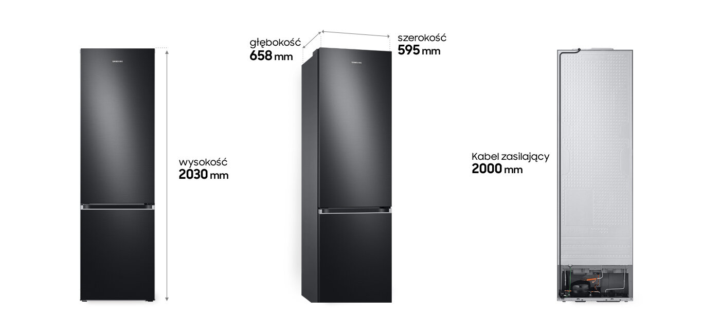 Wymiary grafitowej lodówki Samsung RB38C605CB1 Grand +
