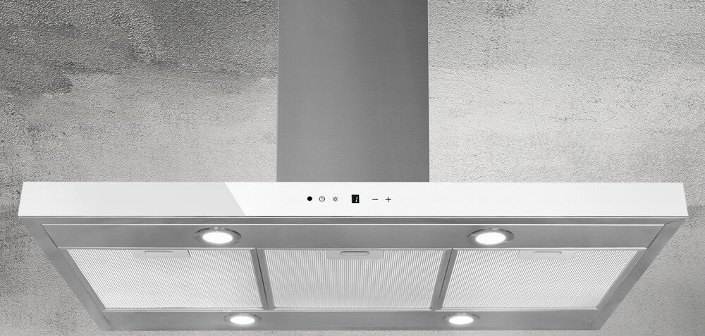 OKAP AW-6 Nuvola Isola 60 inox białe szkło szerokość 60 cm łatwa obsługa Oświetlenie LED
