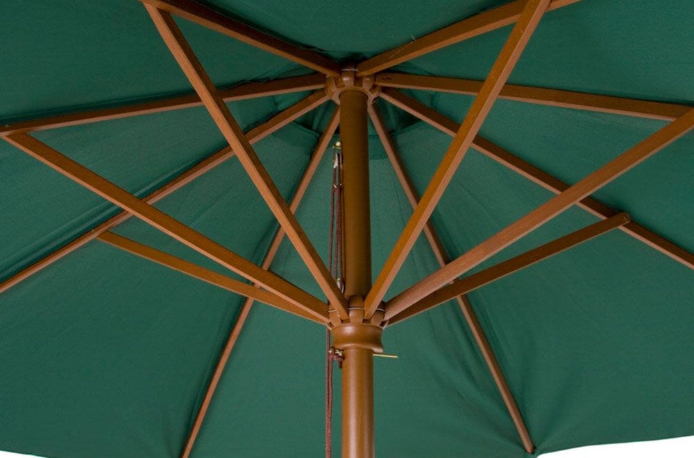 Parasol ogrodowy PATIO Poly Zielony Trwała ośmiokątna czasza wymiary ochrona światło słońce czyszczenie