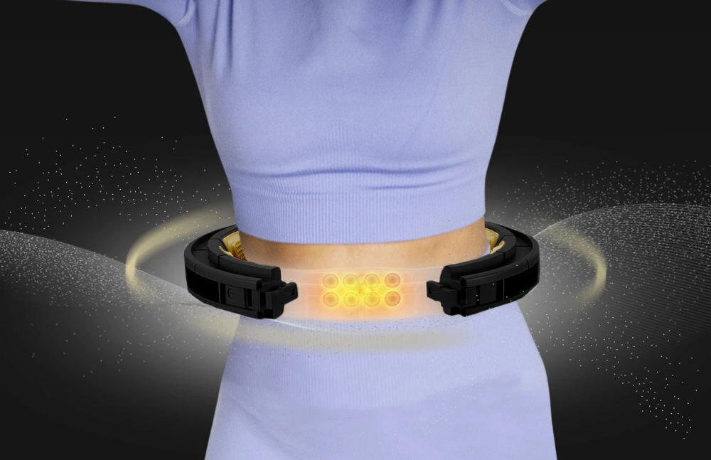 Hula hop HMS HHM13 Czarno-złoty fitness rehabilitacja korekcja wad postawy wzmocnienie mięśni brzucha pleców i pośladków masaż magnetyczny zwiększone krążenie krwi regeneracja poprawa ogólnego samopoczucia pół godzinny dziennie zauważenie pierwszych efektów 