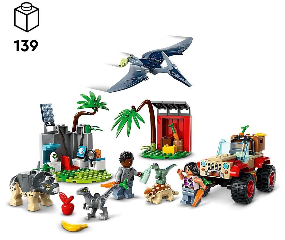 LEGO 76963 Jurassic World Centrum ratunkowe dla małych dinozaurów    klocki elementy zabawa łączenie figurki akcesoria figurka zestaw 