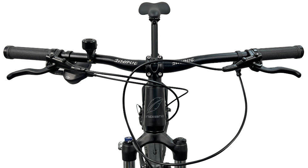 Rower górski MTB INDIANA X-Pulser 5.9 M19 29 cali Czarno-grafitowy kierownica gieta aluminiowa marka MODE typ MTB MD-HB023 W.700 FOV lekka trwala manetki antyposlizgowy material dzwonek