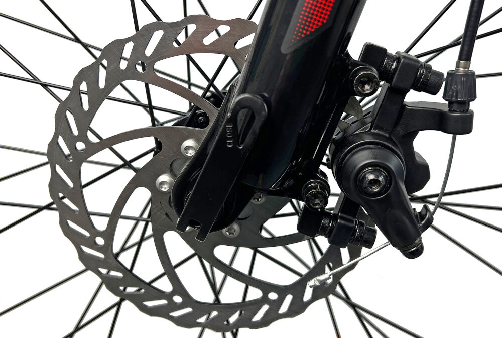 Rower górski MTB INDIANA X-Enduro 2.7 M19 27.5 cala męski Niebiesko-czerwony hamulce podstawa bezpieczenstwa hamulce tarczowe mechaniczne sprawdzaja sie w kazdych warunkach na kazdej trasie duza sila hamowania nie ma wplywy zabrudzenia ani deszcz odblaski lepsza widocznosc na drodze