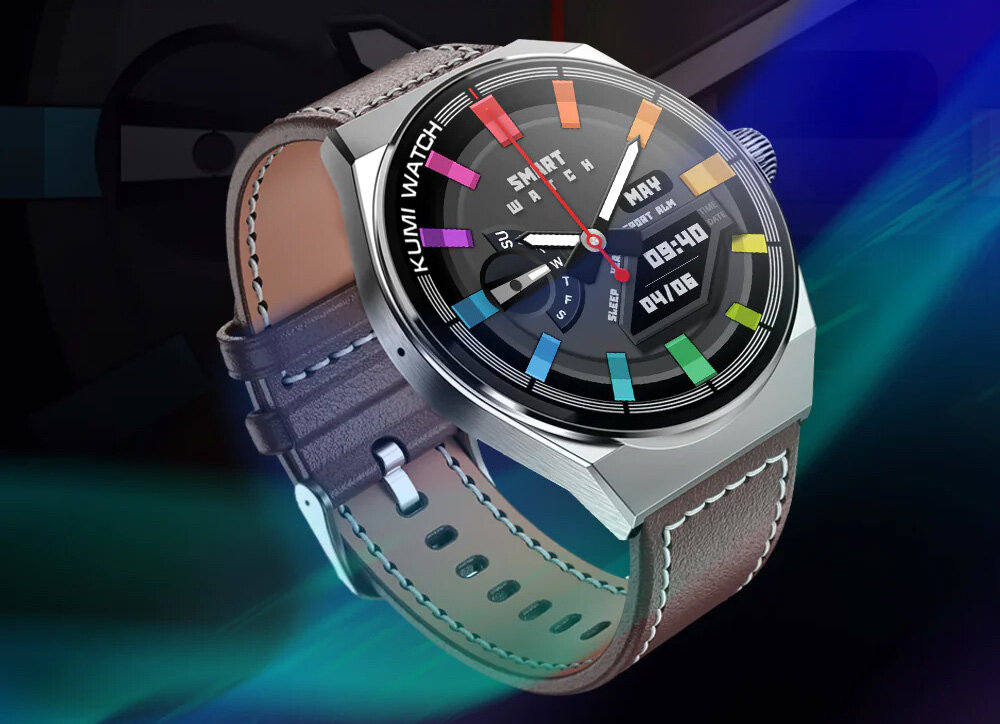 Smartwatch KUMI GT5 Max Szary wyswietlacz kolorowy dotykowy 1,39*cala funkcje monitor snu nzajdz moje urzadzenie sterowanie odtwarzaczem muzyki kalkulator latarka pogoda kalendarz