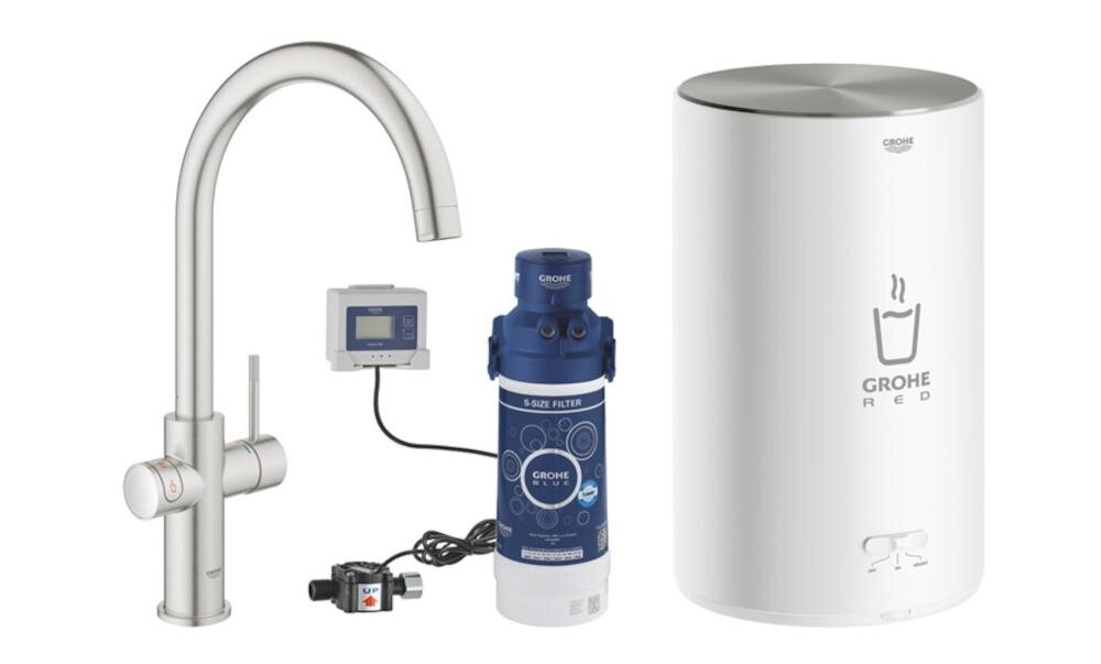 GROHE Red II Duo C-SP 30083DC1 zestaw bateria stojąca stal nierdzewna bojler wężyki filtr jednostka pomiar natężenie przepływ przyłącze podgrzewacz instrukcja gwarancja