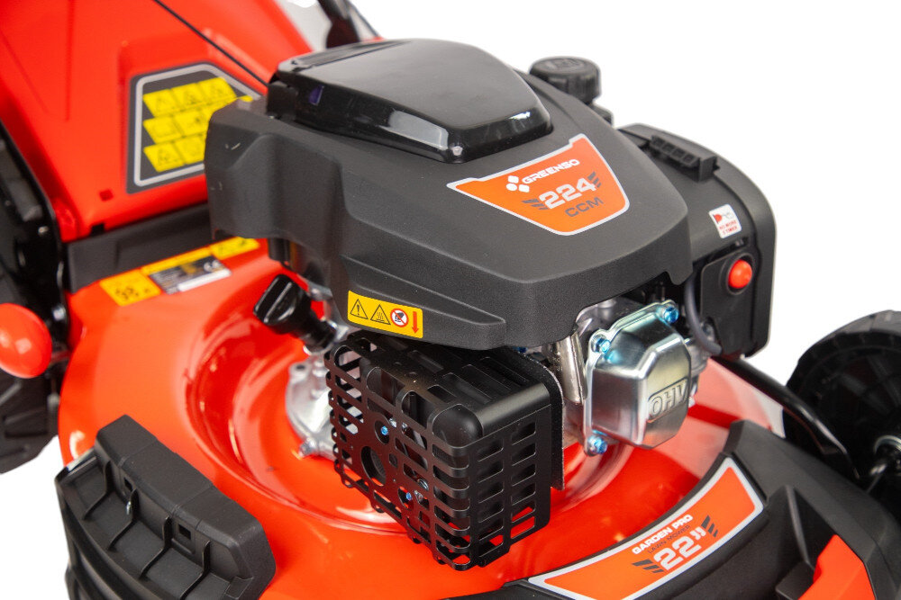 Kosiarka spalinowa GREENSO KS56-G224N Ducar DV224 z napędem 560mm 4.4kW silnik marki Ducar DV224 niezawodna moc wydajnoc technologia czterosuwowa konstrukcja gornozaworowa OHV pojemnosc 224 cm3 plynna efektowna praca moc 4,4 kW zbiornik paliwa pojemnosc 1,2 litra