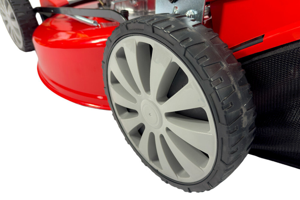 Kosiarka spalinowa GREENSO KS56-H200N HONDA GCV200 z napędem lozyskowe kola przednie rozmiar 8 cm tylne 10 cm dokladnosc koszenia latwe prowadzenie kosiarki