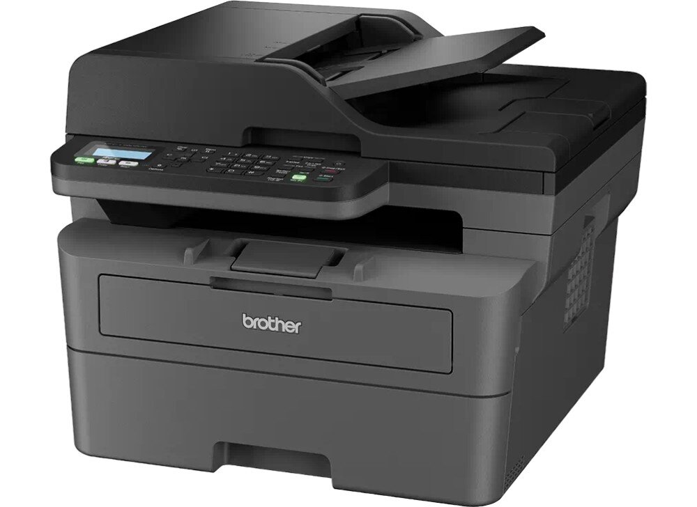 Urządzenie wielofunkcyjne BROTHER MFC-L2802DW urządzenie ustawione pod kątem w lewo na białym tle drukowanie jakość prędkość druk dwustronny