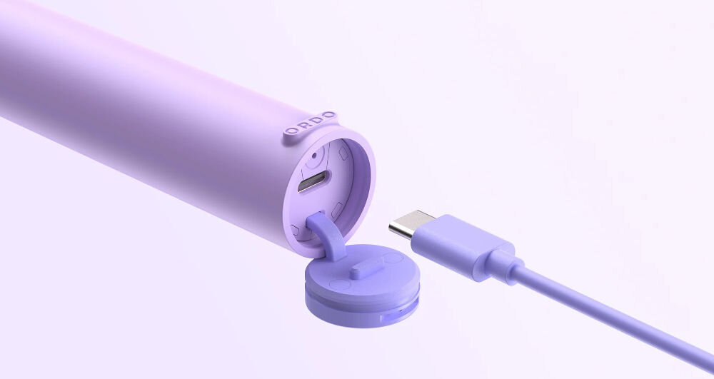 Szczoteczka soniczna ORDO Sonic Lite Lawendowy wodoodporna konstrukcja wilgotne środowisko ładowanie USB-C wygodne uniwersalne rozwiązanie ładowanie w podróży kompaktowa przyjazna dla podróżujących 
