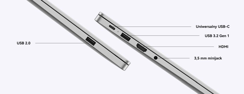 NOTEBOOK HUAWEI MATEBOOK D14 53013XFF   ekran wydajność grafika karta procesor taktowanie pojemność bateria ładowanie pamięć ram rom wyświetlacz rozdzielczość kamerka system klawiatura porty 