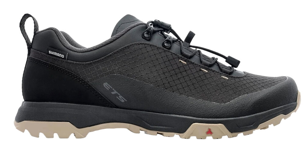 Buty rowerowe SHIMANO SH-ET501 Czarny rozmiar 42 z lekkiego materialu siatkowe panele odpowiednia wentylacja zapiecie na sznurowadla elastyczna pianka EVA w podeszwie