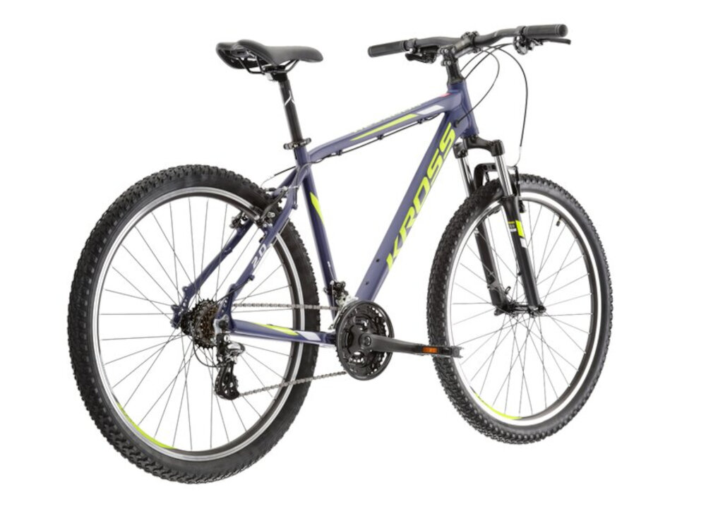 Rower górski MTB KROSS Hexagon 2.0 M19 27,5 cali męski Granatowo-żółty do jazdy rekreacyjnej dla mezczyzn szybki wygodny pojazd zwrotny latwo wchodzi w najtrudniejsze zakrety