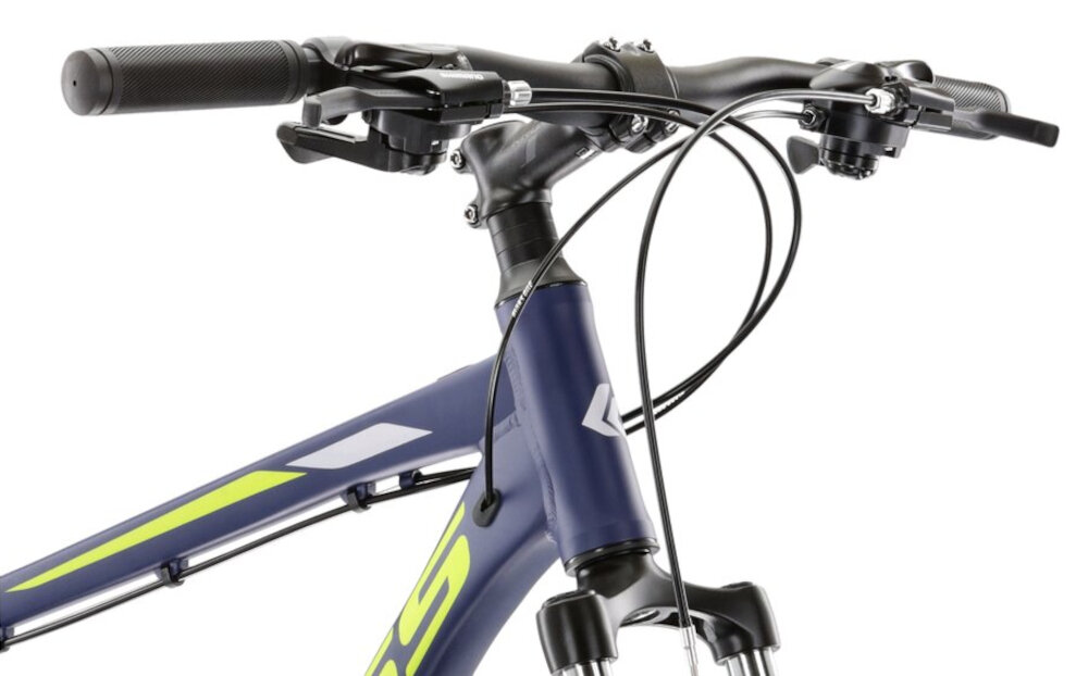 Rower górski MTB KROSS Hexagon 2.0 M19 27,5 cali męski Granatowo-żółty aluminiowa kierownica uchwyty pokryte specjalnym antyposlizgowym materialem wieksze bepieczenstwo