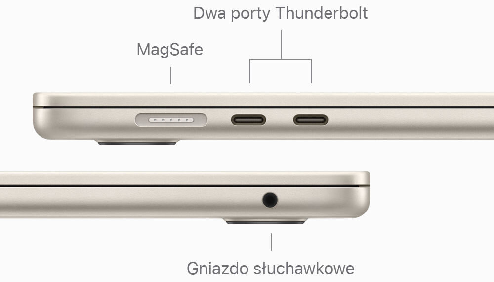 Laptop APPLE MacBook Air 2024 13.6 M3 8GB RAM 256GB SSD macOS Srebrny złącza porty thunderbolt słuchawkowe wifi 6e