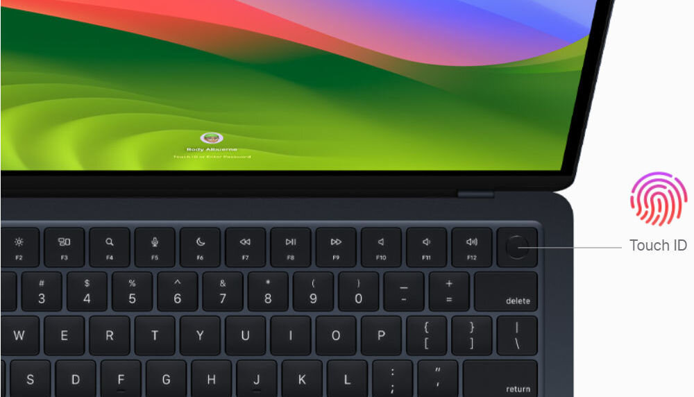 Laptop APPLE MacBook Air 2024 13.6 M3 8GB RAM 256GB SSD macOS Srebrny klawiatura czytnik linii papilarnych