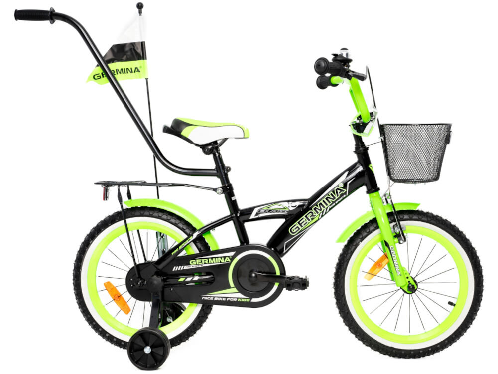 Rower dziecięcy GERMINA BMX 16 cali dla chłopca Czarno-zielony rowerek jazda na rowerze nauka jazdy