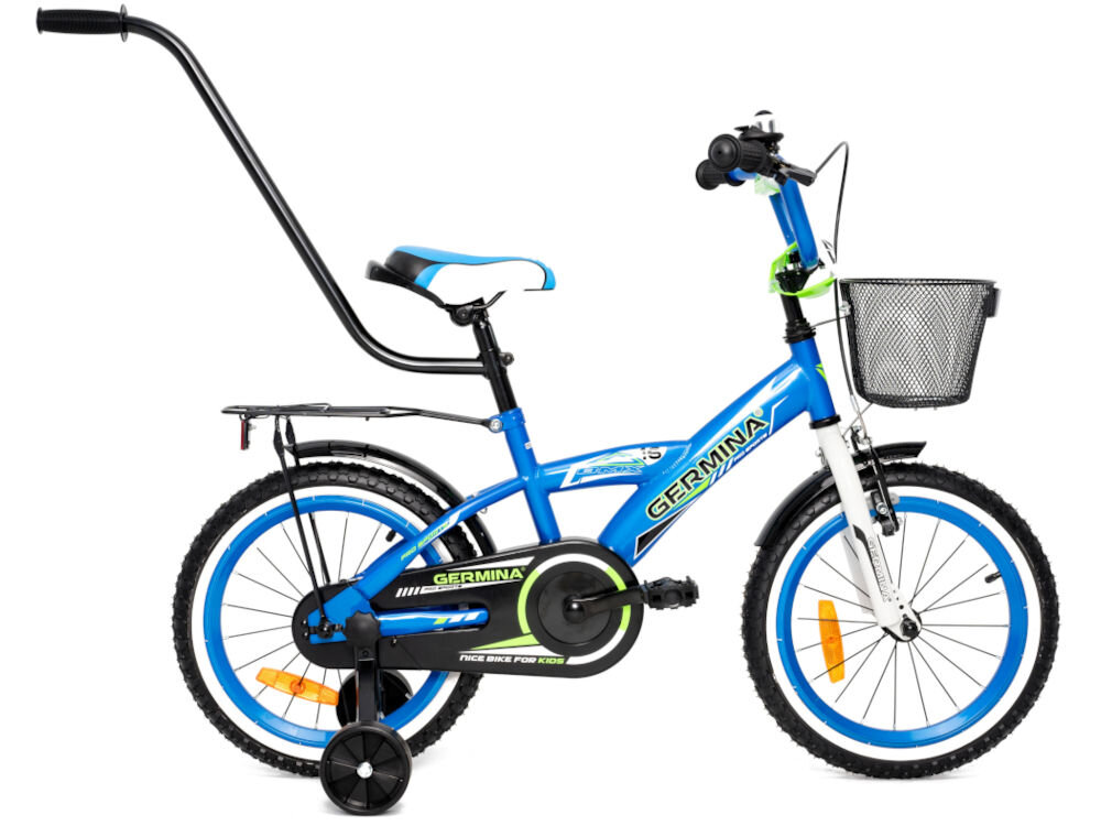 Rower dziecięcy GERMINA BMX 16 cali dla chłopca Niebieski rowerek jazda na rowerze nauka jazdy