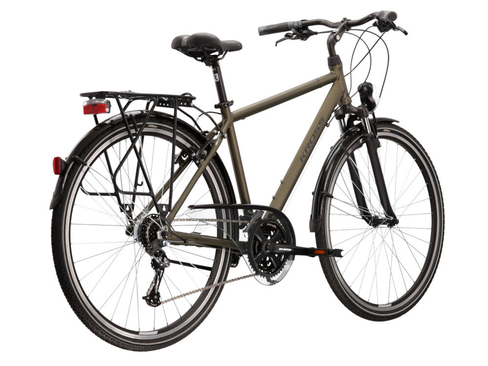Rower trekkingowy KROSS Trans 2.0 M19 28 cali męski Khaki-czarny rama 19-calowa aluminiowa zwinny lekki latwo podniesc odporny na korozje wybor rozmiaru ramy Twoj wzrost mierzony w zrelaksowanej pozycji typ roweru dla osob o wzroscie od 168 do 180 cm