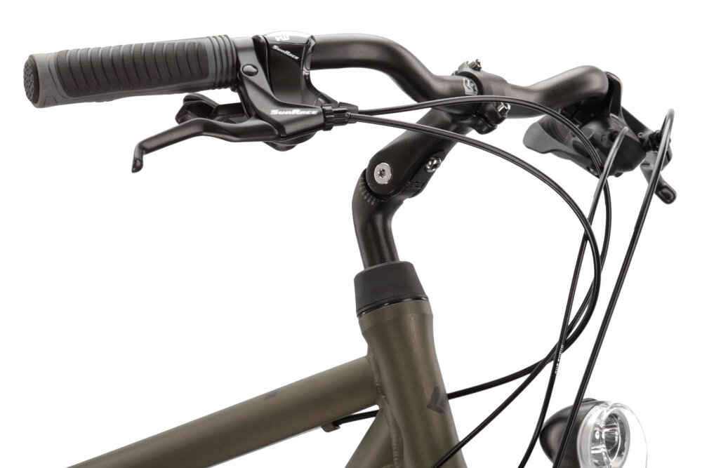 Rower trekkingowy KROSS Trans 2.0 M19 28 cali męski Khaki-czarny stalowa kierownica aluminiowy wspornik lekki odporny na uszkodzenia mechaniczne precyzyjne kierowanie rowerem maksymalna przyczepnosc antyposlizgowy material