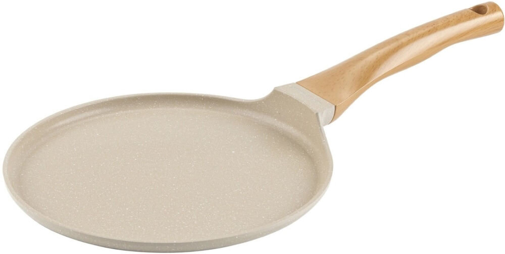Patelnia FLORINA do naleśników Oslo 1P2224 24 cm zbliżenie na dno kremowy kolor marmurkowy  wyżłobienia białe tło piękny design wyjątkowa funkcjonalność ceramiczna powłoka optymalne przewodzenie ciepła komfort gotowania estetyka kuchennych akcesoriów jakość praktyczność  