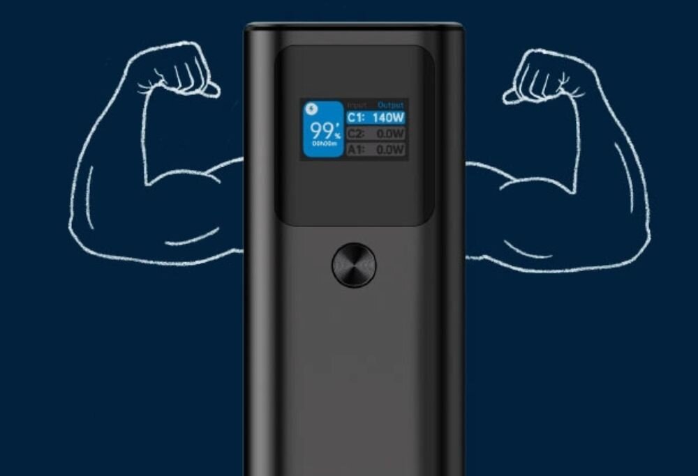 Powerbank CANYON PB-2010 27000 mAh 140W Ciemnoszary moc laptopy urzadzenia port usb-c power delivery napiecie moc