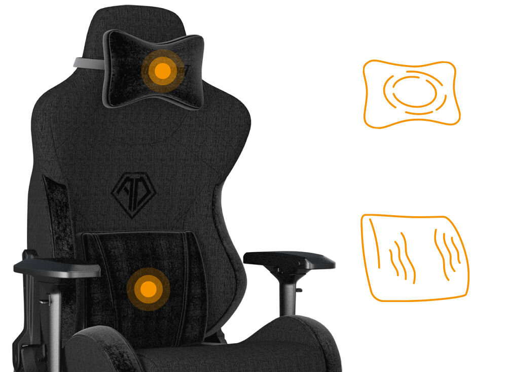 Fotel ANDA SEAT T-Pro 2 XL Niebiesko-czarny prezentacja fotela i jego poduszek na białym tle ergonomiczne poduszki pod kark i pod odcinek lędźwiowy pianka Memory Foam redukcja nacisku pozytywny wpływ na postawę zdrowie komfort