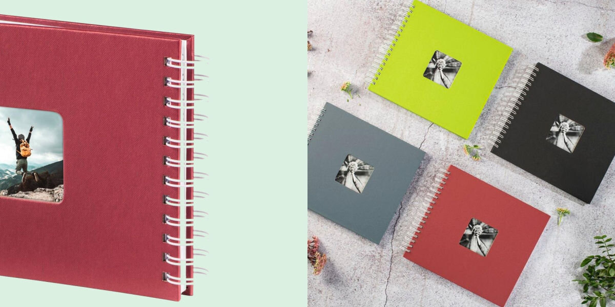 Album HAMA Fine Art Białe kartki Bordowy (50 stron) , 
				dopasowana spiralna oprawa, wygodny w użyciu, łatwe przewracanie stron,
				zielone tło, produkt, produkt w różnych kolorach