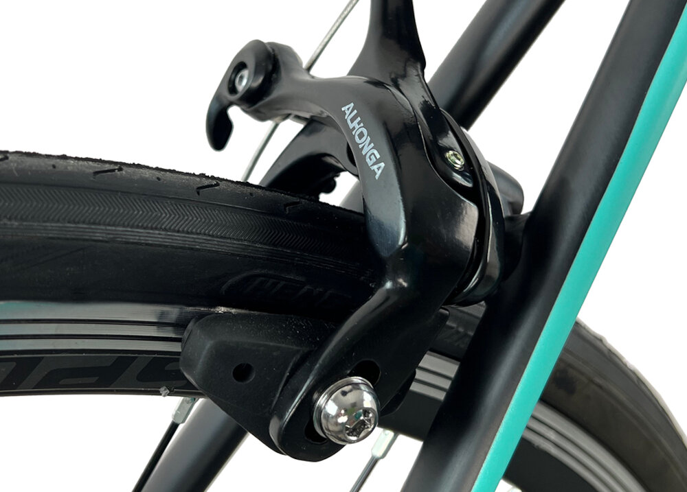Rower szosowy FONDRIEST Eagle 1.0 D21 28 cali Czarno-różowo-seledynowy hamulce typu V-Brake lekkie duza sila hamowania z przodu z tylu podwojny pakiet bezpieczenstwa