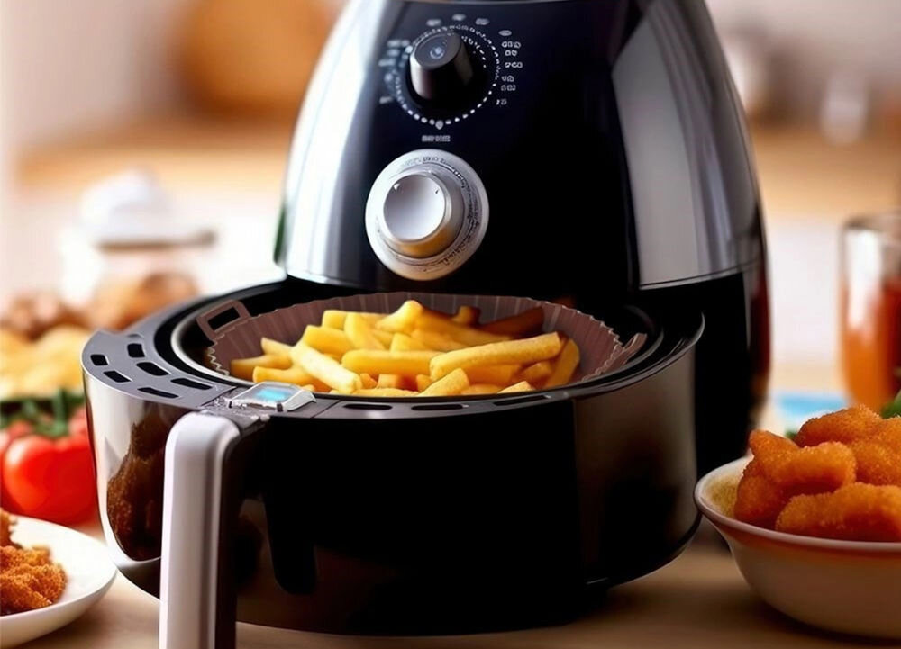 Foremka silikonowa ORION do Air Fryer 20 cm okrągła karbowane brzegi uchwyty wielokrotnego użytku wymiary lekka konstrukcja łatwośc użycia 