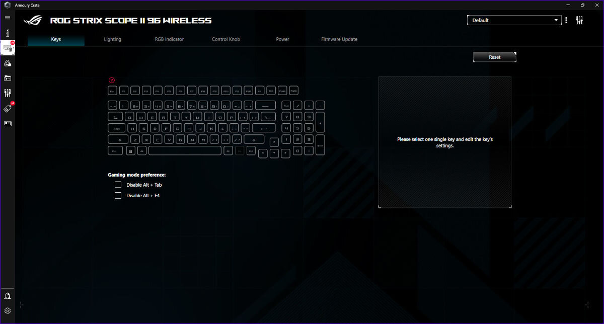 KLAWIATURA ASUS ROG STRIX SCOPE II 96 WIRELESS Aroumry Crate tworzenie konfigurowanie dostosowywanie profili scenariuszy przypisywanie funkcji zapisywanie makr