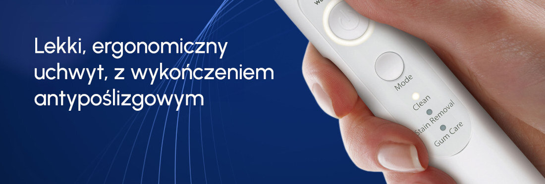 Szczoteczka soniczna WATERPIK STW-03EU Sensonic Biały Komfort i ergonomia uchwyt antypoślizgowe wykończenie wygodne użytkowanie lekka i cicha konstrukcja pielęgnacja