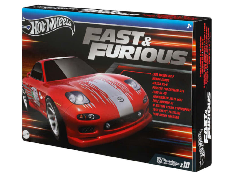 Zestaw pojazdów HOT WHEELS FAST & FURIOUS szybcy i wściekli ( 10 szt ) dla siebie dla bliskiej osoby prezent dawka adrenaliny poczuj się jak prawdziwy kierowca wyścigowy 