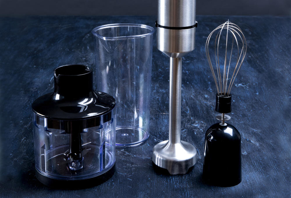 Blender GASTRONOMA 18210001 rozdrabniacz pojemność dania miseczka do siekania miarka z pokrywką kontrola ilość składniki czyszczenie