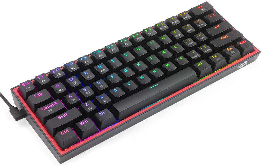 Klawiatura REDRAGON Fizz Pro K616-RGB waga ok. 459 g ergonomiczna konstrukcja, poręczna, łatwa w transporcie, produkt na białym tle pod skosem