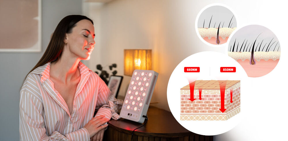 Urządzenie do terapii światłem led BEAUTIFLY SkinPure światło czerwone i podczerwone 660 nm i 850 nm głębokie działanie na tkanki skóry poprawa kondycji skóry przyspieszona regeneracja komórkowa lampa LED pasuje do każdego typu wnętrz terapia światłem poprawa wyglądu skóry redukcja oznak starzenia  