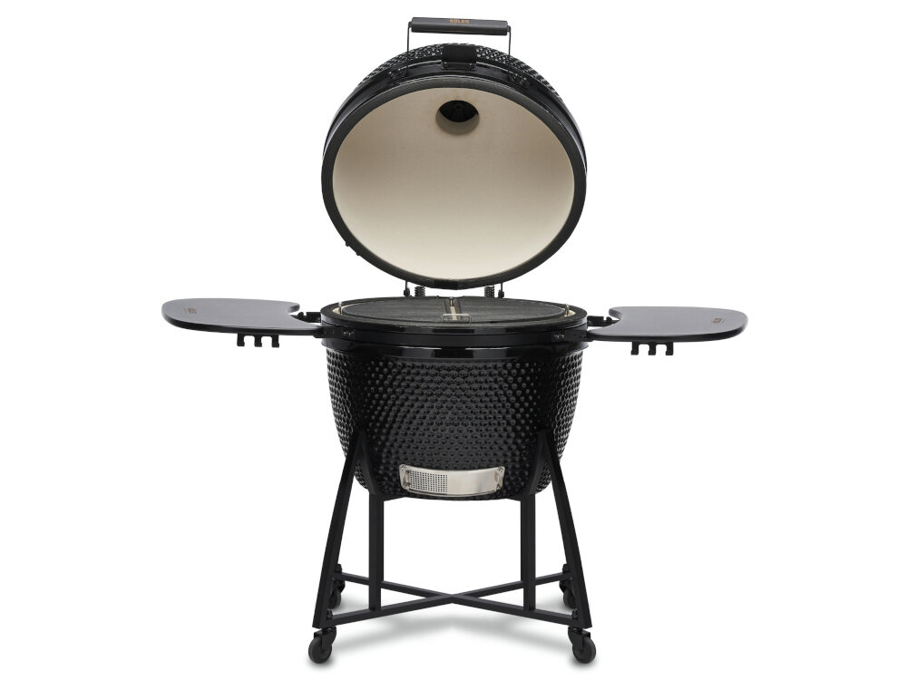 Grill węglowy KOLER Kamado EG26 grill z otwartą pokrywą i rozłożonymi półkami ceramiczny grill żeliwne ruszty średnica 66,04 cm stojak z systemem grillowania pośredniego do przyrządzania mięsa białego i czerwonego ryb owoców morza burgerów pizzy bułek chlebków