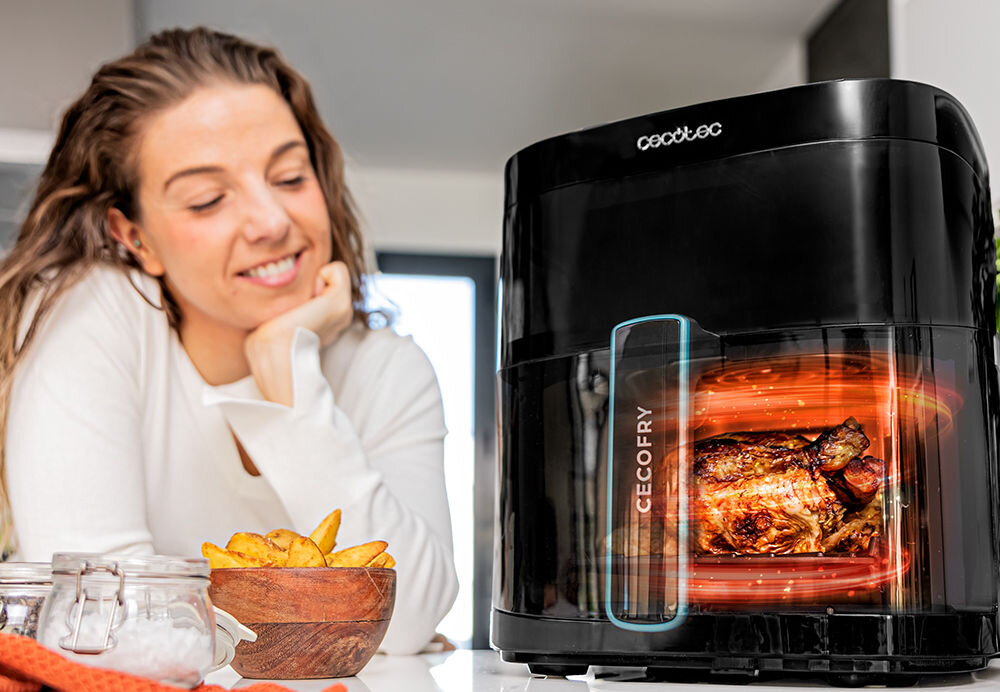 Frytownica CECOTEC Duoheat 6000 6L podwójny element grzewczy równomiernie rozprowadzone ciepło doskonałe rezultaty technologia gotowania 3D idealnie przyrumienione frytki soczyste mięso z grilla chrupiąca pizza 