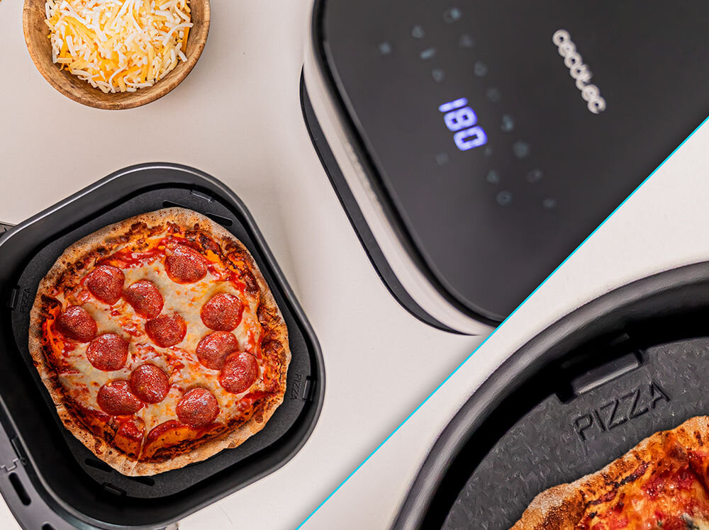 Frytownica CECOTEC Duoheat 6000 6L specjalna płyta do pizzy pizza chrupiące złociste ciasto nowy wymiar smaku proste przygotowanie różnorodność w kuchni   