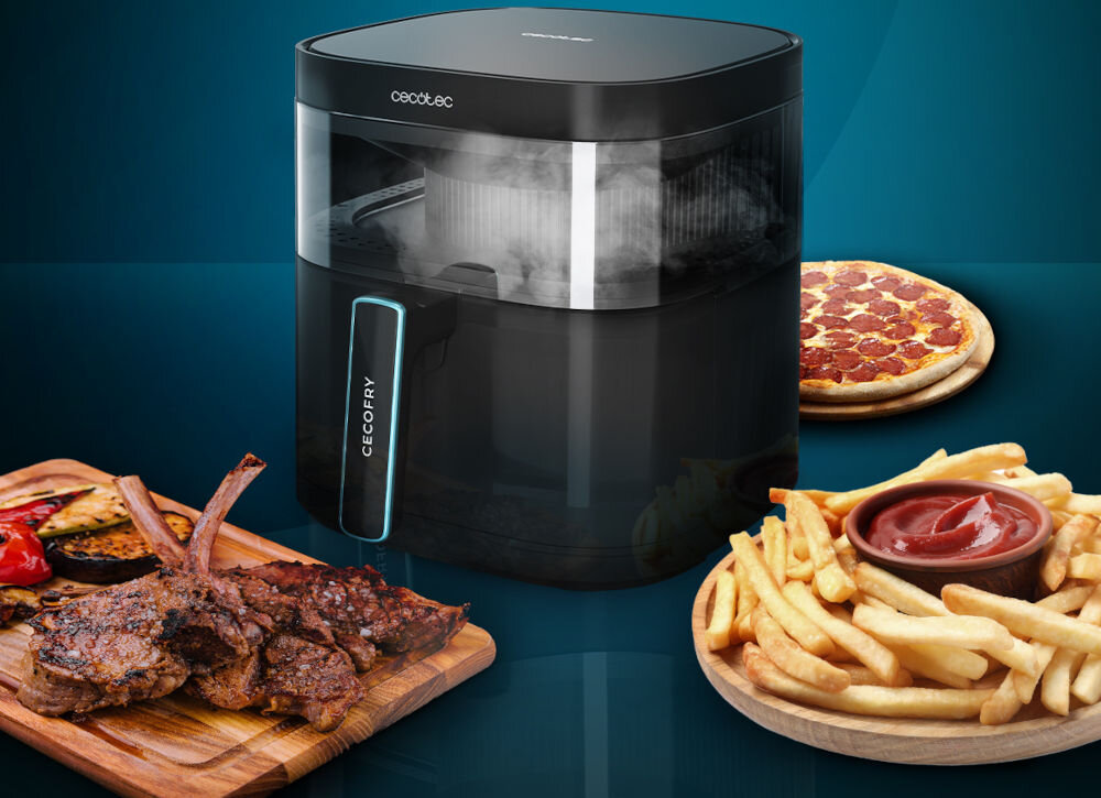 Frytownica CECOTEC Duoheat 6000 6L 8 gotowych menu automatyczne dostosowanie czasu i temperatury wygoda skrócony czas idealnie upieczone frytki soczyste mięso chrupiąca pizza jedno naciśnięcie przycisku 
