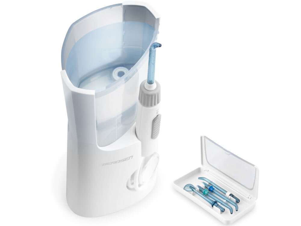 Irygator BERDSEN ClearJest X5 praktyczne funkcje wbudowany timer odmierzanie czasu irygacji wygodne uzytkowanie skuteczne czyszczenie samo się wyłącza ergonomiczny uchwyt obrót dyszy o 360 stopni codzienna pielęgnacja zdrowia jamy ustnej 
