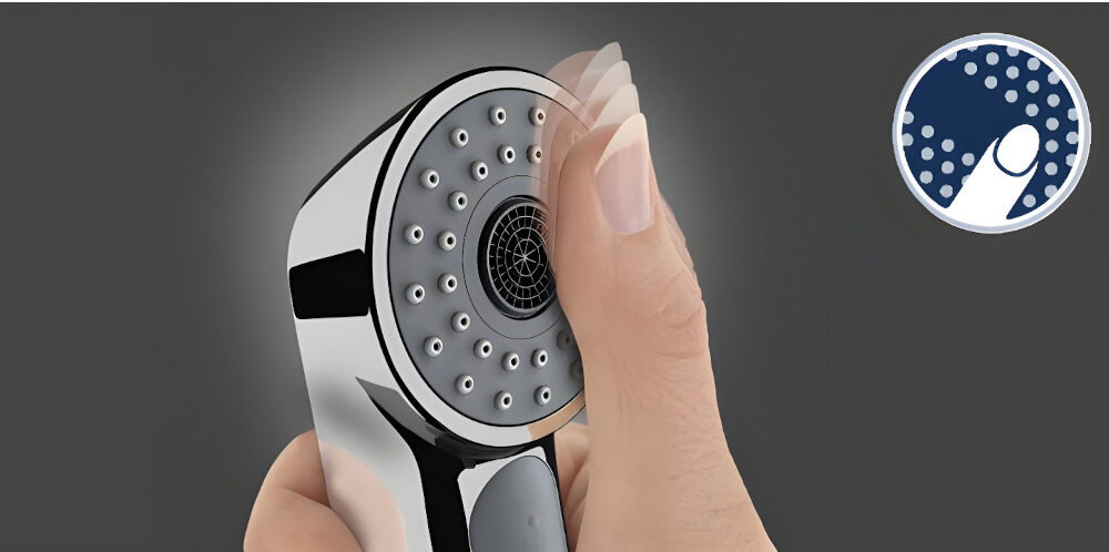 Bateria GROHE Minta 31375DL0 zbliżenie wylewka od dołu SpeedClean perlator szybkie łatwe czyszczenie elastyczny materiał
