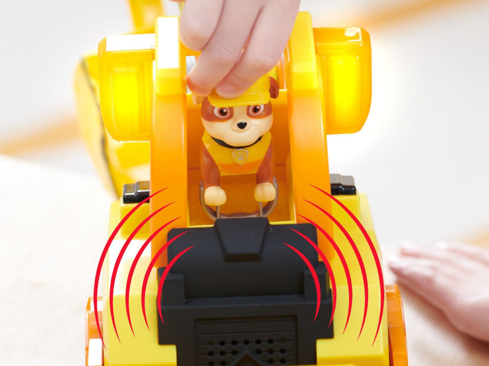 Pojazd SPIN MASTER Rubble i jego Ekipa 6068074 figurka rubble'a o wysokości ponad  cm ubrana w oficjalny strój znane
					z serialu ekscytujące efekty świetlne i dźwiękowe przegubowa koparka ruchoma łyżka buldożera