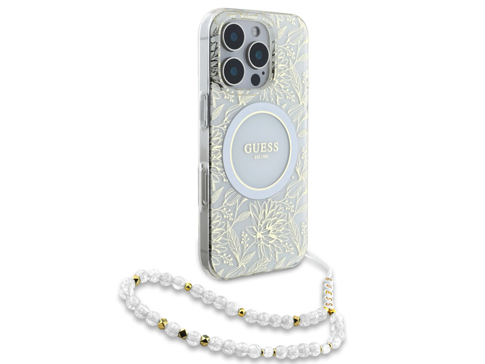 Etui Guess IML Flowers Allover Electro With Pearl Strap MagSafe
boki montaż krawędzie zabezpieczenie magsafe ładowanie