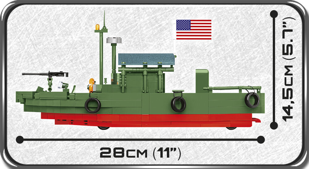 Klocki plastikowe COBI Historical Collection Vietnam War Patrol Boat River MKII COBI-2238 charakterystyczna dla konfliktu w Wietnamie amerykańska 
					łódź służąca do patrolowania rzek i transportu żołnierzy bardzo małe zanurzenie  kadłubowi wykonanemu z włókna szklanego oraz napęd wodnoodrzutowy
					prędkość maksymalna 28,5 węzła (53 km / h 32 mph)
