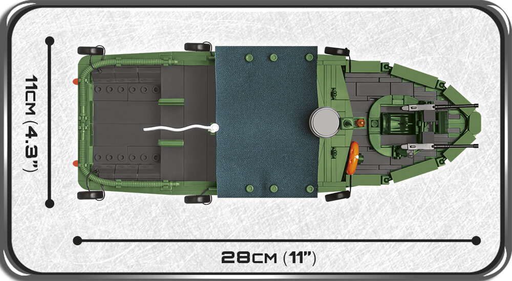 Klocki plastikowe COBI Historical Collection Vietnam War Patrol Boat River MKII COBI-2238 28 cm długości nie wymaga sklejania ani malowania trwałe nadruki