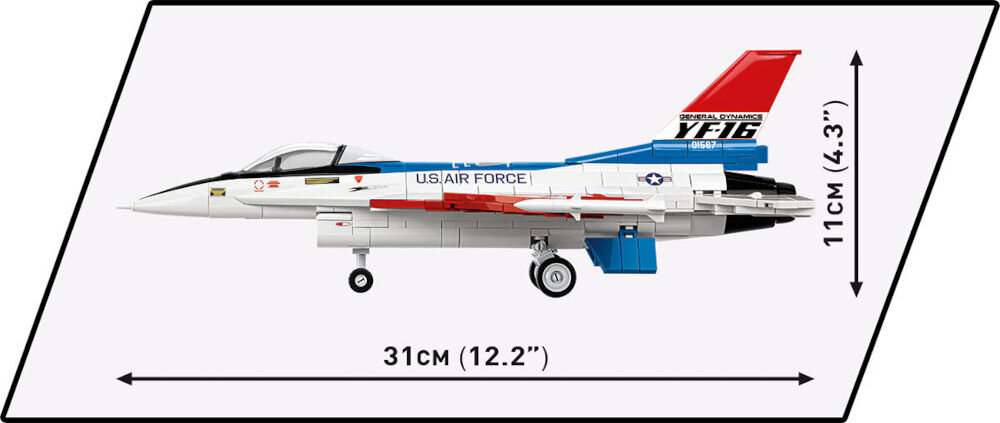 Klocki plastikowe COBI Armed Forces F-16 YF-16 First Flight 1974 COBI-5892 375 wysokiej jakości klocków konstrukcyjnych COBI wydany na 
					licencji koncernu zbrojeniowego Lockheed Martin samolot myśliwsko-szturmowy F-16® FIGHTING FALCON® w barwach ze swojego pierwszego lotu w 1974 roku
					zaprojektowany w modelarskiej skali 1:48 wymiary 31 x 22 x 11 cm